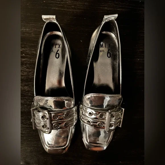 Silver Metallic Loafers with Buckle Detail by Mix No. 6 - Picture 3 of 8